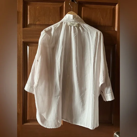 Weekend Max Mara Shirt Button Down Striped White and Light Pink Size 10 - Picture 10 of 15